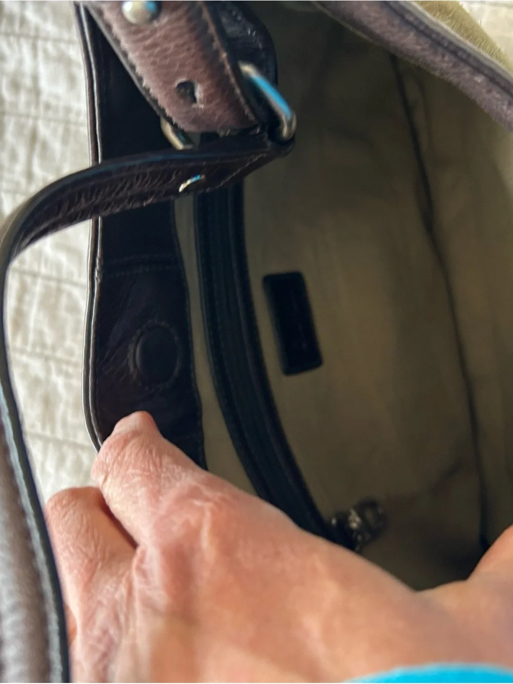 Cole Haan Olive Green and Dark Brown Hobo Bag